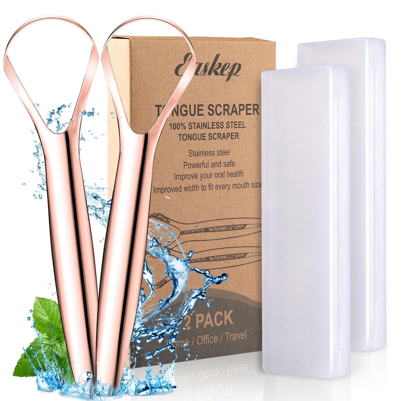 Easkep Tongue Scraper (2 Pack), Wide-Head Tongue Cleaner with Nice Carrying Box, 100% Stainless Steel Tongue Scrapers Cleaners, for Men, Women, Adults, Kids - Image 1